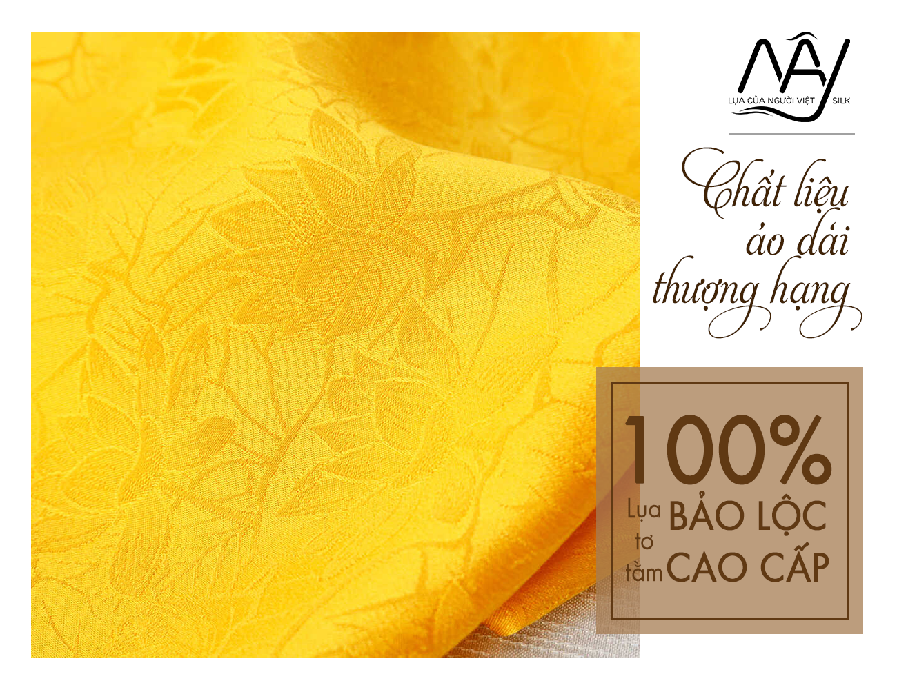 Bao Loc silk fabric woven with golden lotus pattern