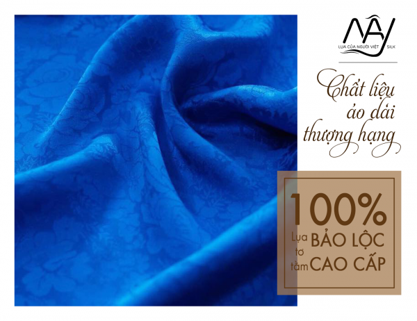 Bao Loc silk fabric woven with dark blue motifs