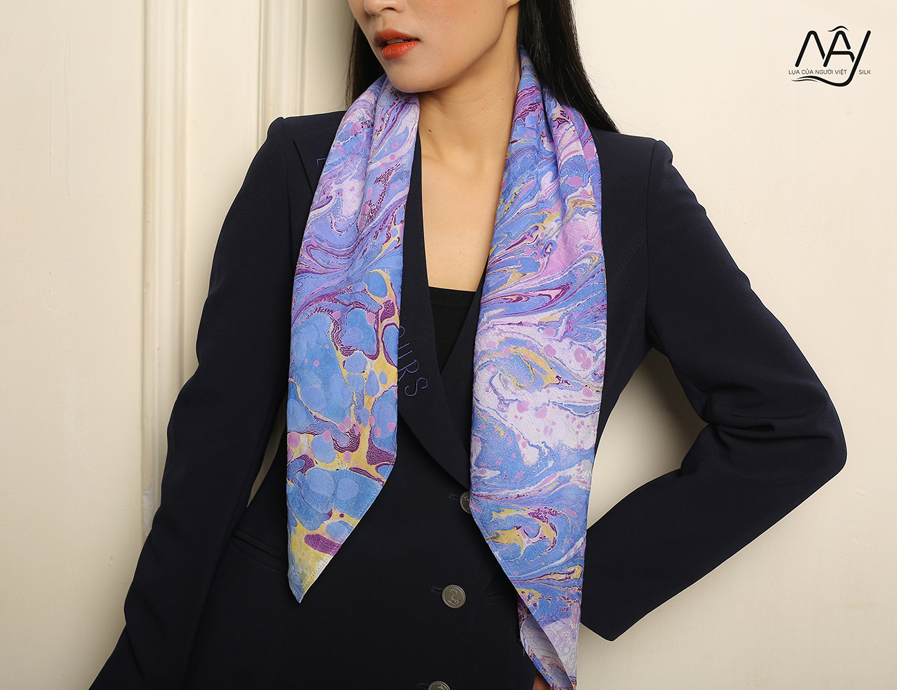 Silk scarf painted with water seal color of peace 14