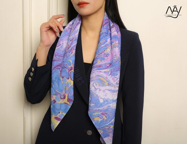 silk scarf painted with water seal color of peace 17