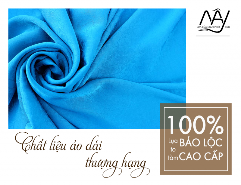 Bao Loc silk fabric woven with blue lotus pattern