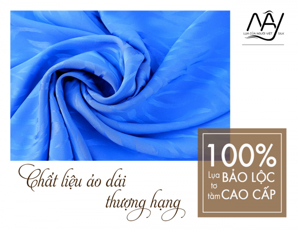 Bao Loc silk fabric woven with blue feather pattern
