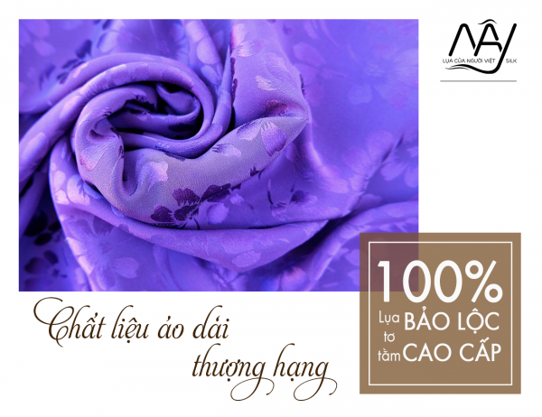 vải lụa tơ tằm bảo lộc dệt họa tiết vân hoa lan màu tím