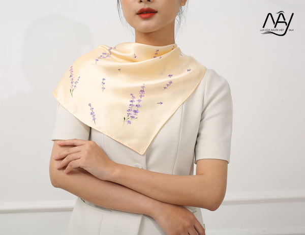 luxury silk hand-painted lavender 5555 beige silk scarf