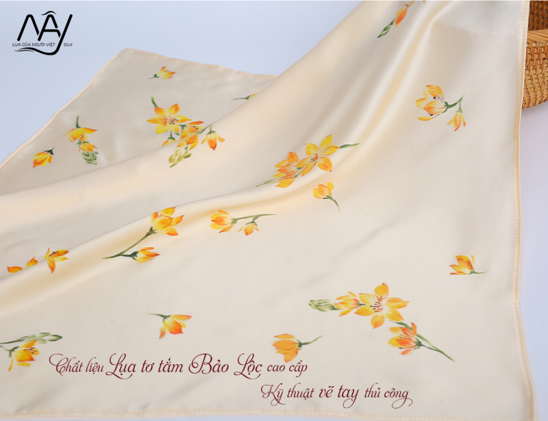 high end silk scarf hand painted beige swan flower 5555