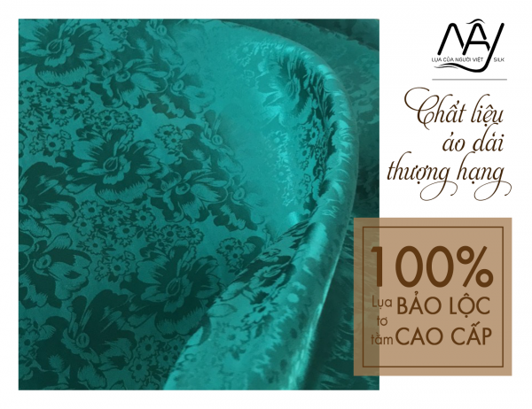 Bao Loc silk fabric woven with emerald green orchid pattern