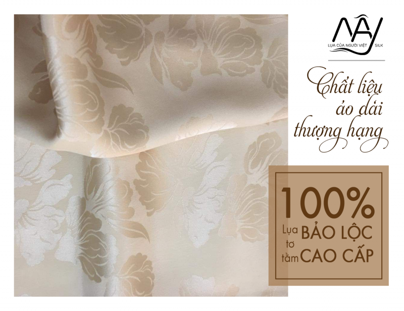 Bao Loc silk fabric woven with cream phoenix pattern