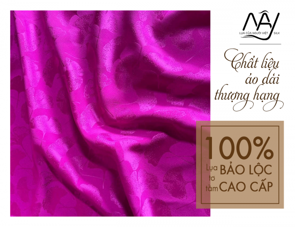 Bao Loc silk fabric woven with pink lotus leaf fan pattern