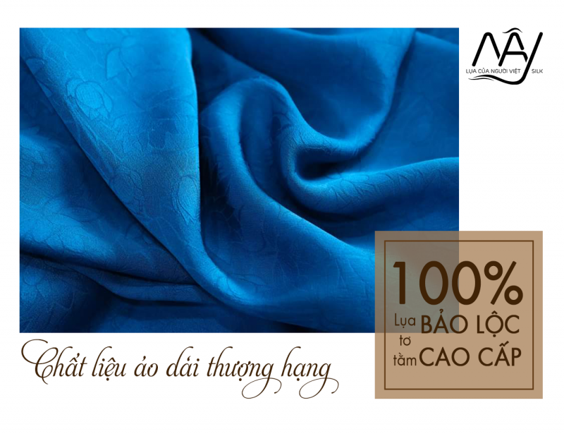 Bao Loc silk fabric woven with dark blue lotus flower pattern