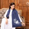 High quality silk scarf hand embroidered peony navy color 22 4