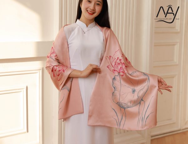 pink lotus hand-painted silk scarf 55180