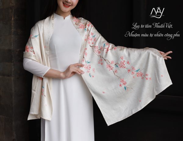 Vietnamese silk dyed natural color hand painted peach blossom 55180