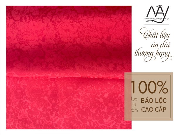 silk fabric with rose pattern red pink color