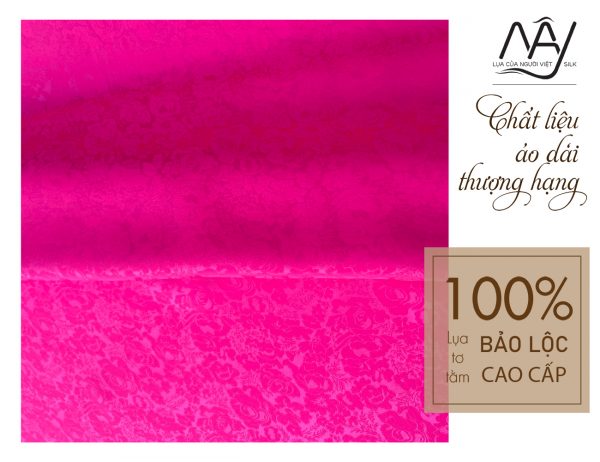 vải lụa tơ tằm dệt họa tiết hoa hồng màu hồng cánh sen