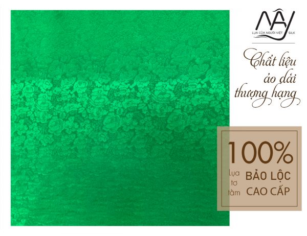 woven silk fabric with green rose pattern green color 2