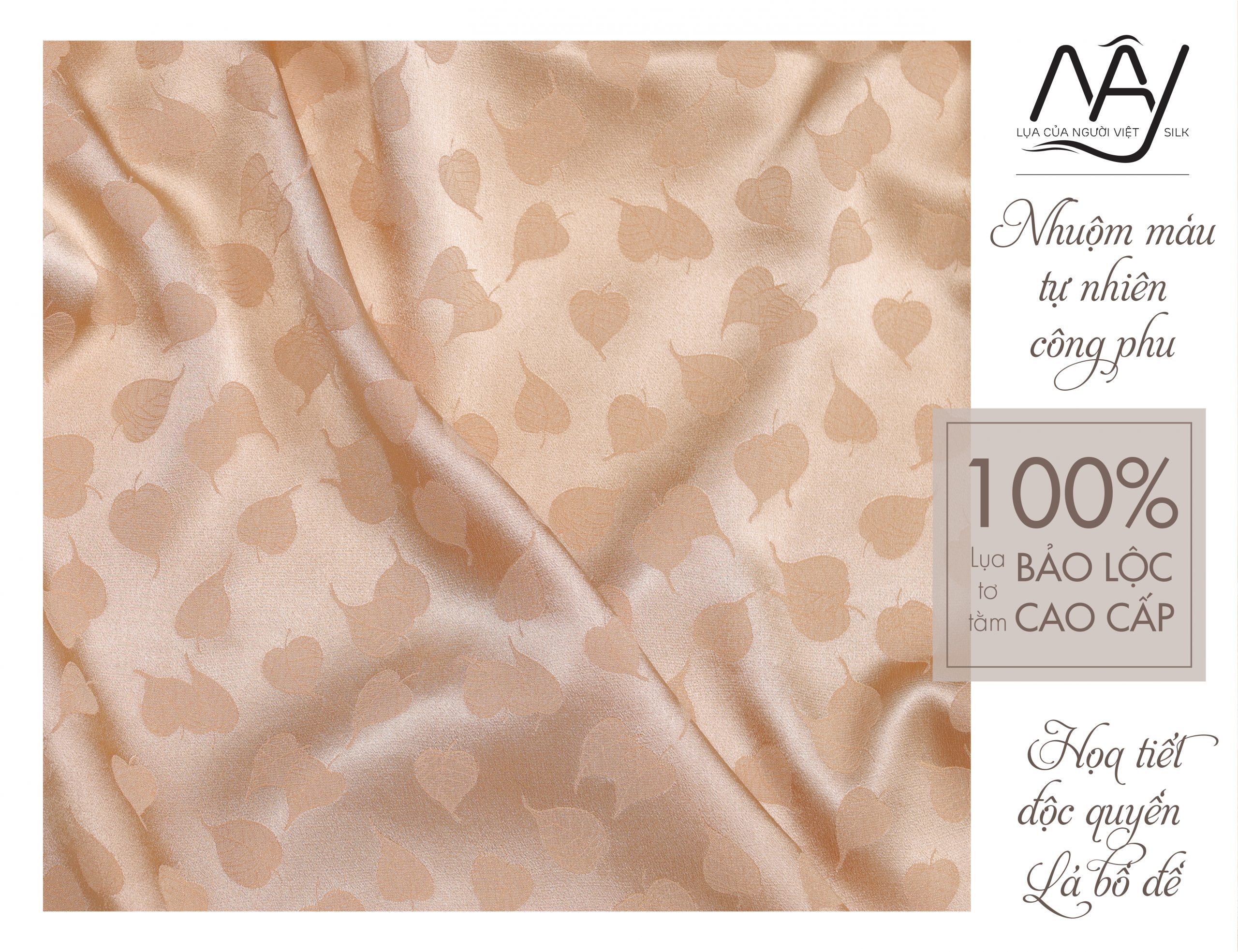 silk fabric with bodhi leaf pattern in beige pink