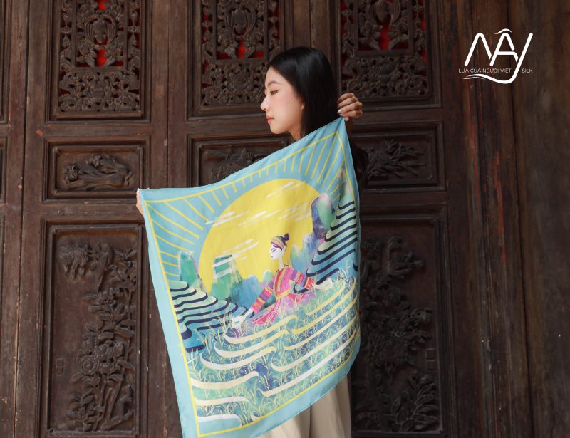 khăn lụa tơ tằm in cô gái hmong